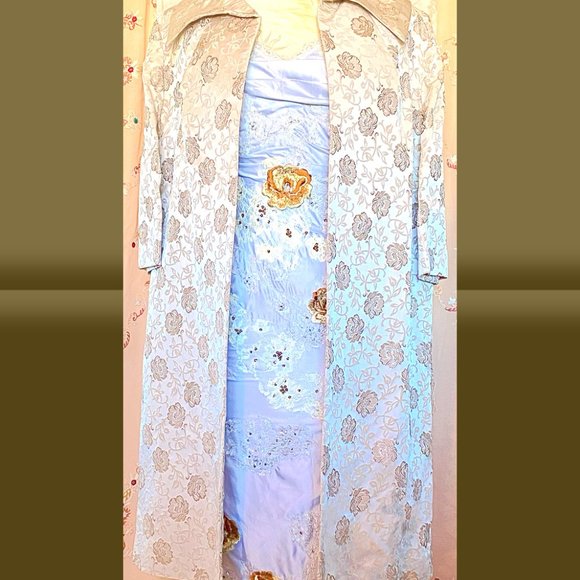 1950s Champagne Silk Satin Jacquard Opera Coat - Picture 1 of 7